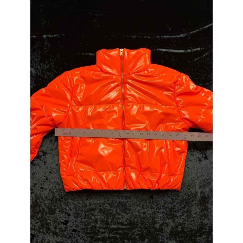 36points Women's M Orange High Shine Cropped Puffer Jacket Wet Look Y2K - Picture 7 of 11